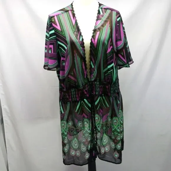 Lane Bryant Sheer Chic Multicolor Kimono Midi Dress Woman 26/28 Beach Blouse.... - Picture 3 of 10